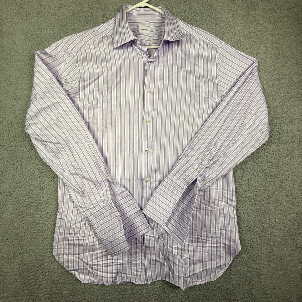 Ermenegildo Zegna Men's Purple Stripe Comfort Fit Dress Shirt Long Sleeve Cotton